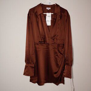 Avra Milano Agata Mini Dress Long Sleeves Size XL Brick Red Brown
